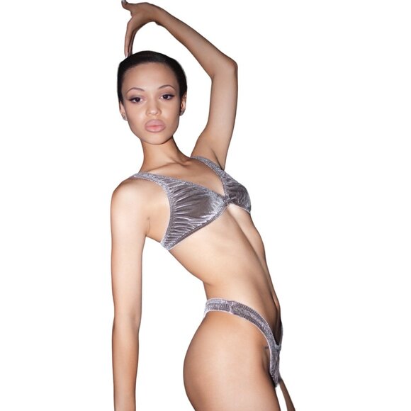 SKIMS Velvet Stretch‎ Plunge Bra Smoke Small - Picture 10 of 10